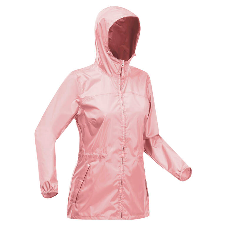 Women Full Zip Rain Jacket with Storage Pouch Pink - NH100