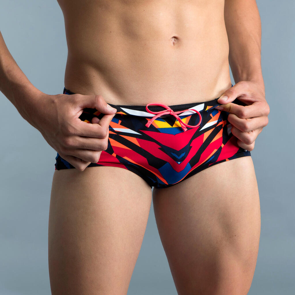 MEN'S SWIMMING SQUARE-CUT TRUNKS LARGE 900 BLACK BLAST RED