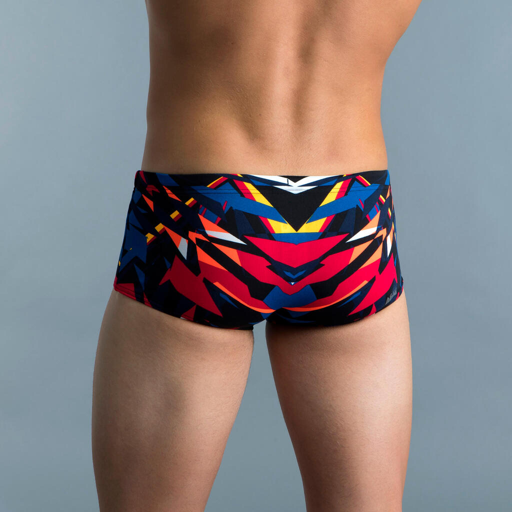 MEN'S SWIMMING SQUARE-CUT TRUNKS LARGE 900 BLACK BLAST RED