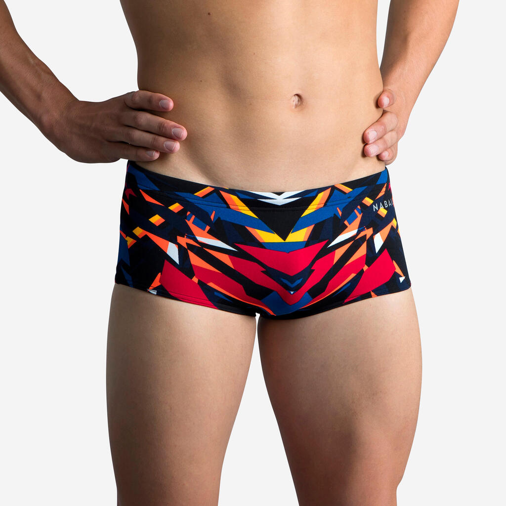 MEN'S SWIMMING SQUARE-CUT TRUNKS LARGE 900 BLACK BLAST RED