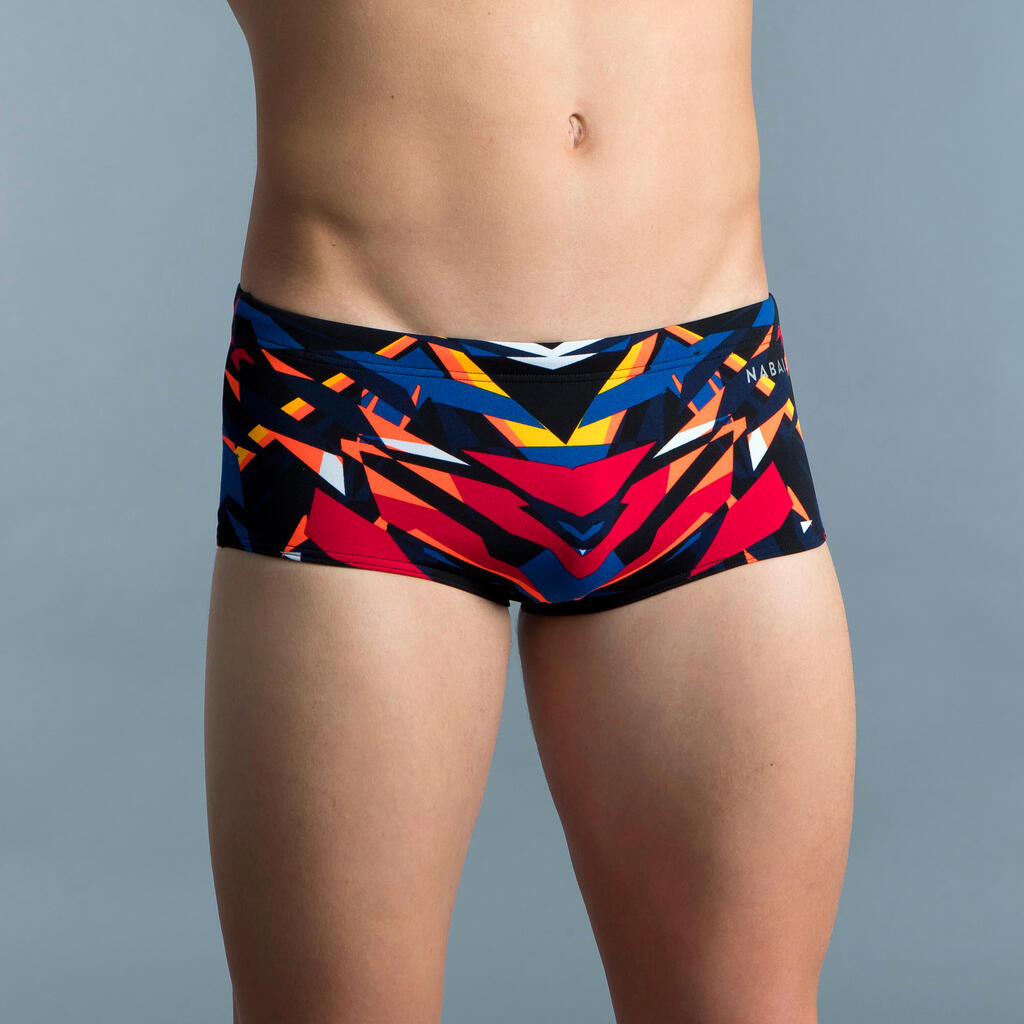 MEN'S SWIMMING SQUARE-CUT TRUNKS LARGE 900 BLACK BLAST RED