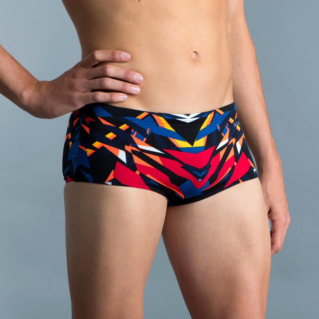 MEN'S SWIMMING SQUARE-CUT TRUNKS LARGE 900 BLACK BLAST RED