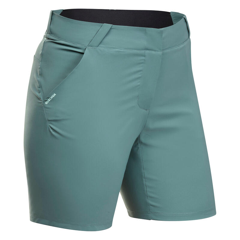 Pantalón corto de montaña y trekking Mujer Quechua MH100 verde