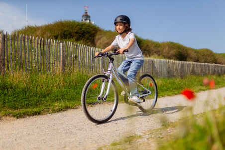 Kids' 24-inch robust 6-speed hybrid bike, White