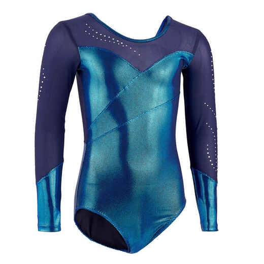 
      Girls' Long-Sleeved Gym Leotard - Blue
  