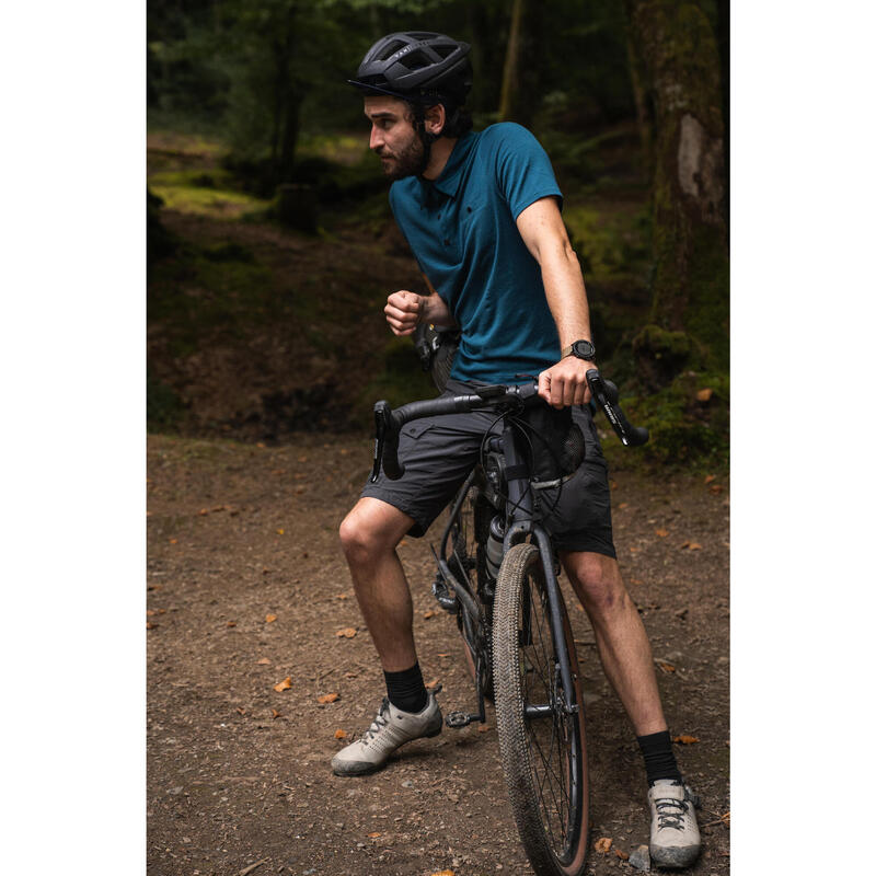 Polo de Bicicleta de Gravel e de Viagem em Lã de Merino Homem Bordô