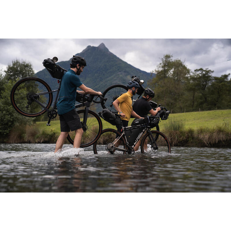 Polo laine Mérinos maillot vélo cycliste gravel et voyage Bleu Cèdre