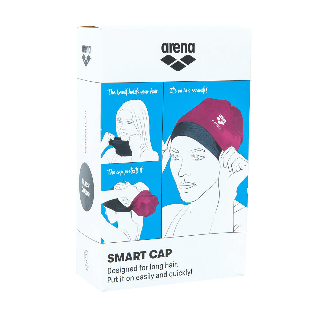 ПЛУВНА ШАПКА ЗА ДЪЛГА КОСА SMARTCAP, ЧЕРНО/РОЗОВО