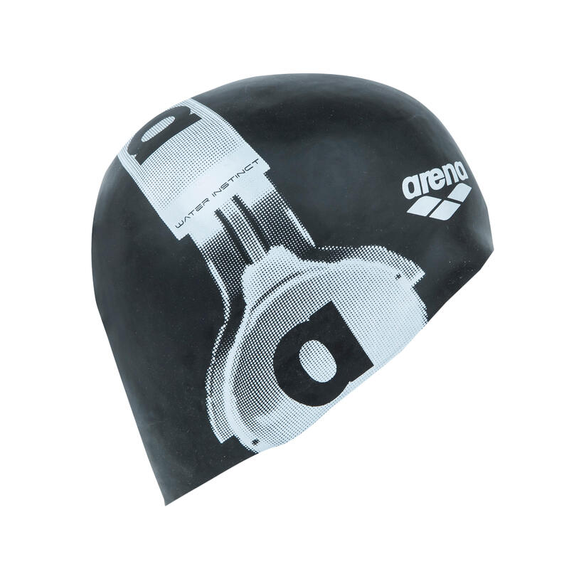 Touca de natação em silicone REVERSÍVEL branco/preto capacete