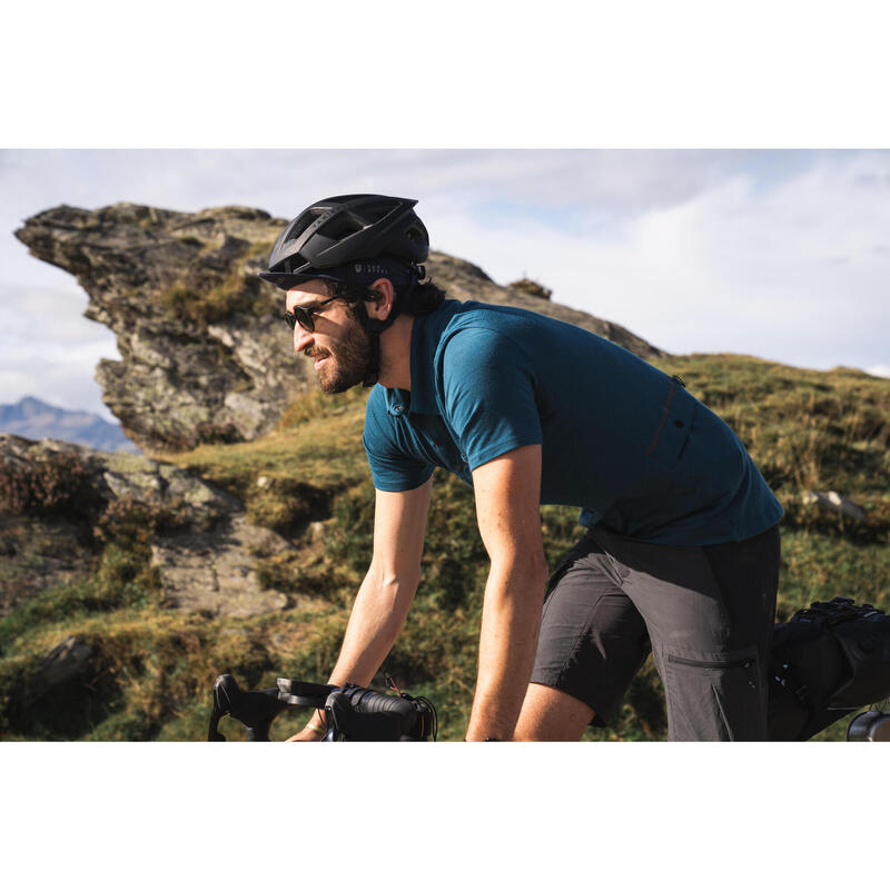 Polo laine Mérinos maillot vélo cycliste gravel et voyage ocre