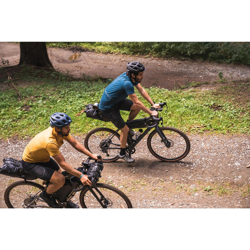 Polo laine Mérinos maillot vélo cycliste gravel et voyage Bleu Cèdre