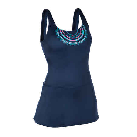 Bañador Mujer natación falda azul marino Heva 100. Disponible en talla grande