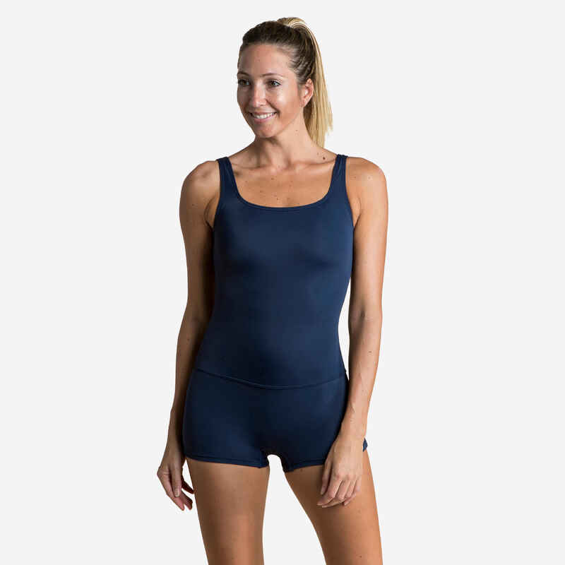 Women's 1-piece shorty swimsuit Heva - Navy Blue - Decathlon