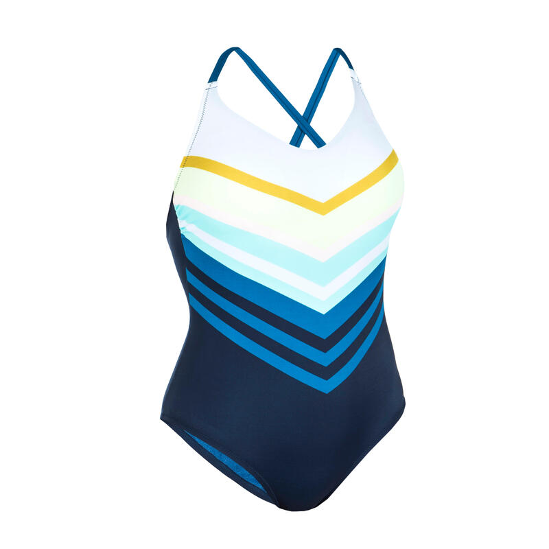 Bañador Mujer natación rayas azul marino blanco