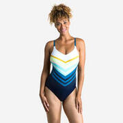 Bañador Mujer natación rayas azul marino blanco