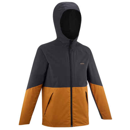 Kids’ Waterproof Hiking Jacket - MH500 Aged 7-15 - Grey and Ochre