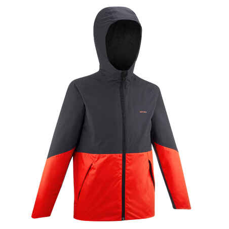 Kids’ Waterproof Hiking Jacket - MH500 Aged 7-15 - Grey and Red