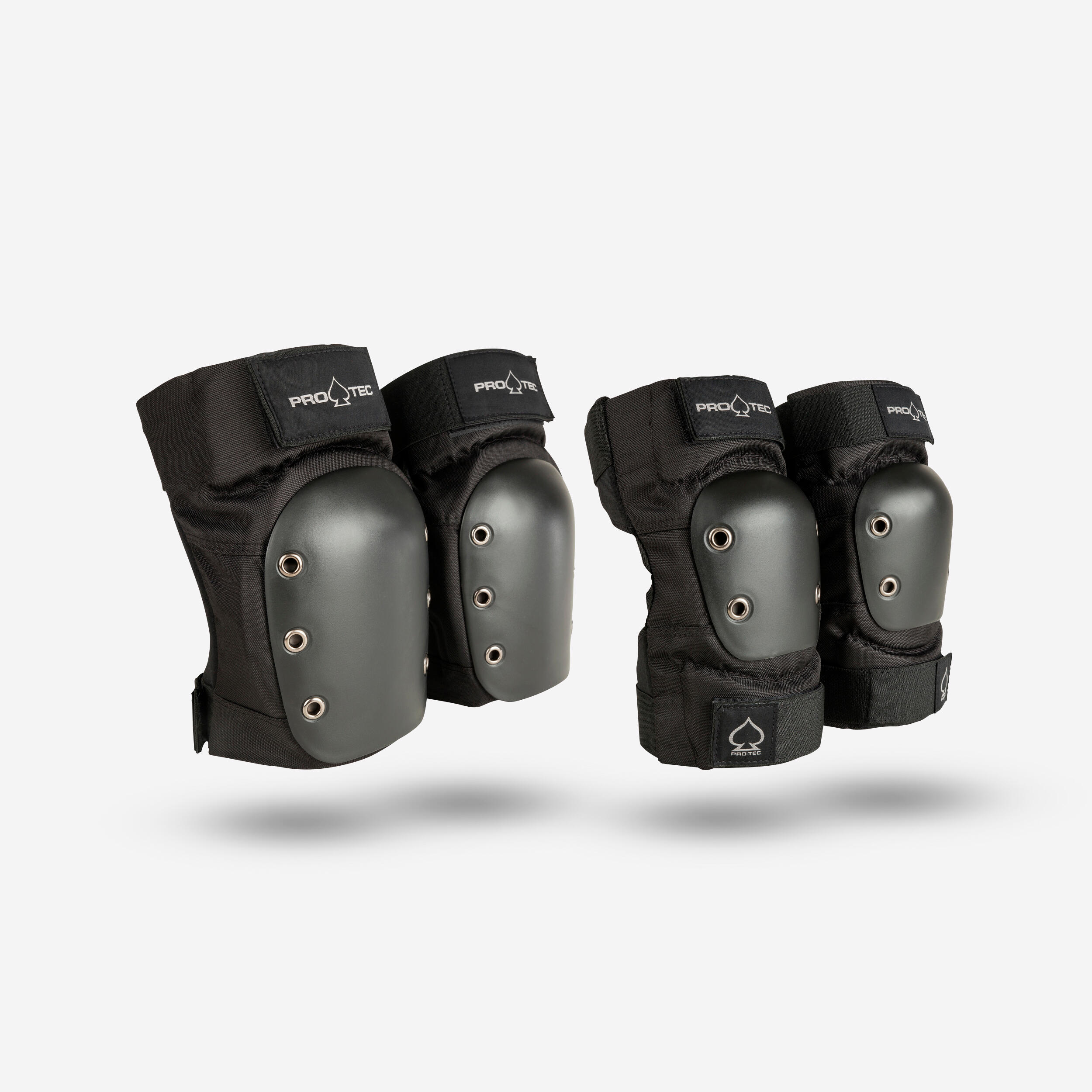 PRO-TEC BLACK ADULT SKATEBOARD KNEE AND ELBOW PADS SET