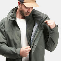 Kaki muška vodootporna 3-u-1 jakna za treking TRAVEL 100 (0 °C)