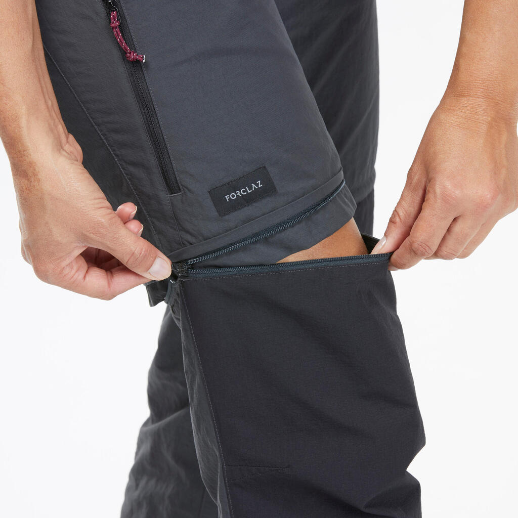 PANTALÓN TRANSFORMABLE 2 EN 1 SENDERISMO MONTAÑA - MT100 GRIS MUJER