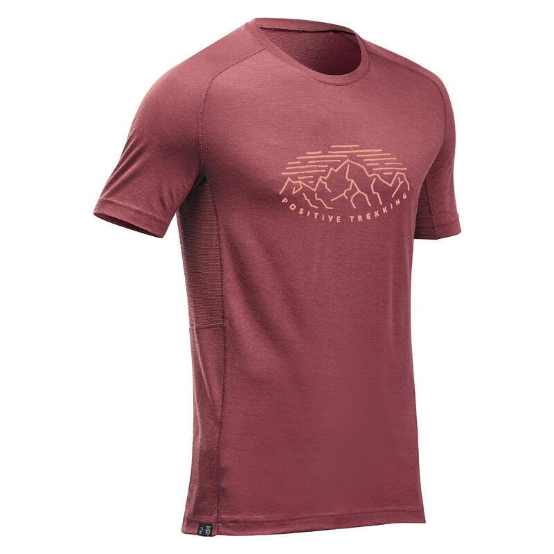 T-shirt de trek manches courtes en laine mérinos avec imprimé - MT500 homme