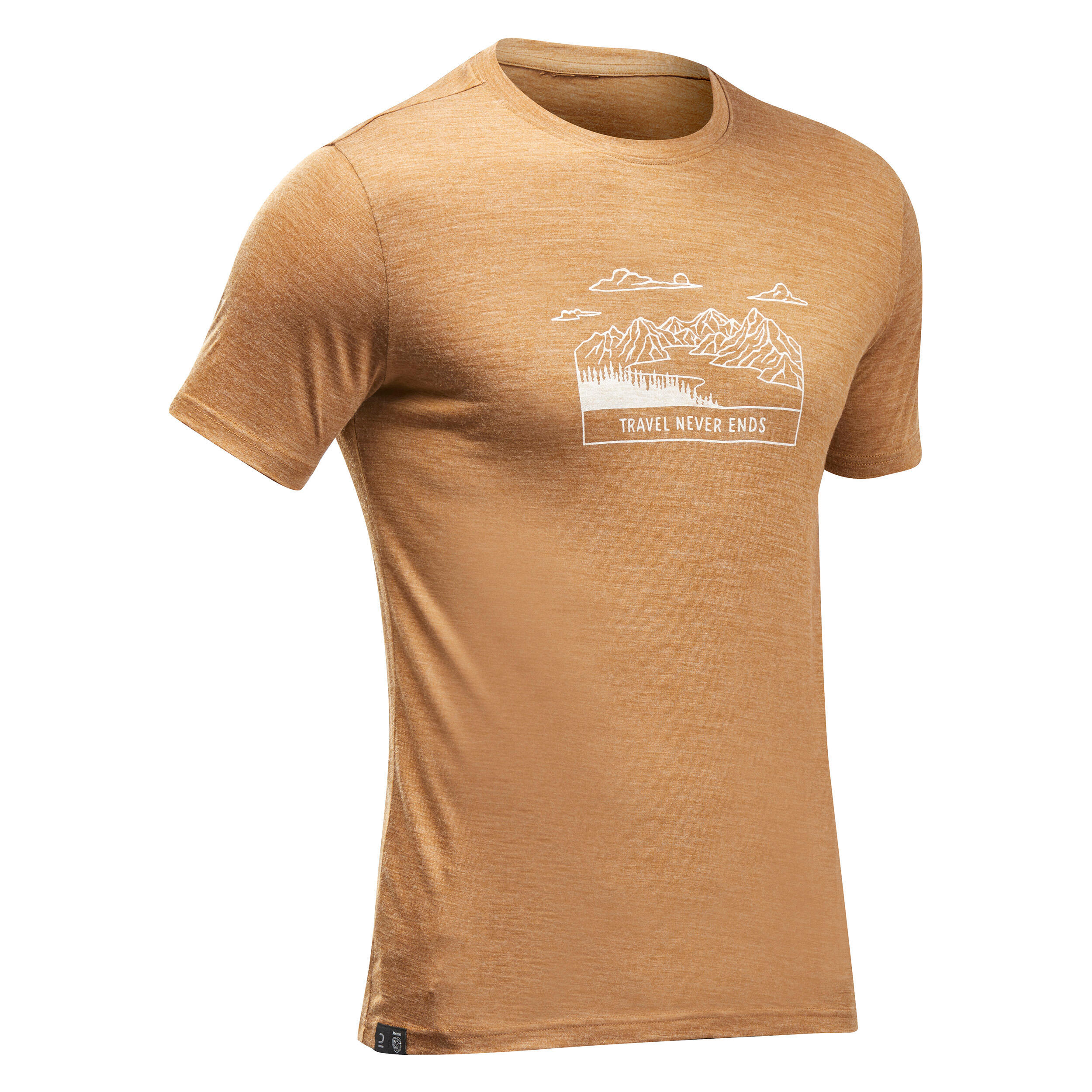 FORCLAZ Men's Backpacking Merino Wool T-Shirt TRAVEL 100 - Cinnamon