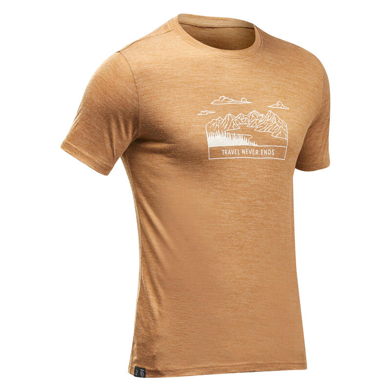 T-shirt laine mérinos de trek voyage - TRAVEL 100 cannelle homme