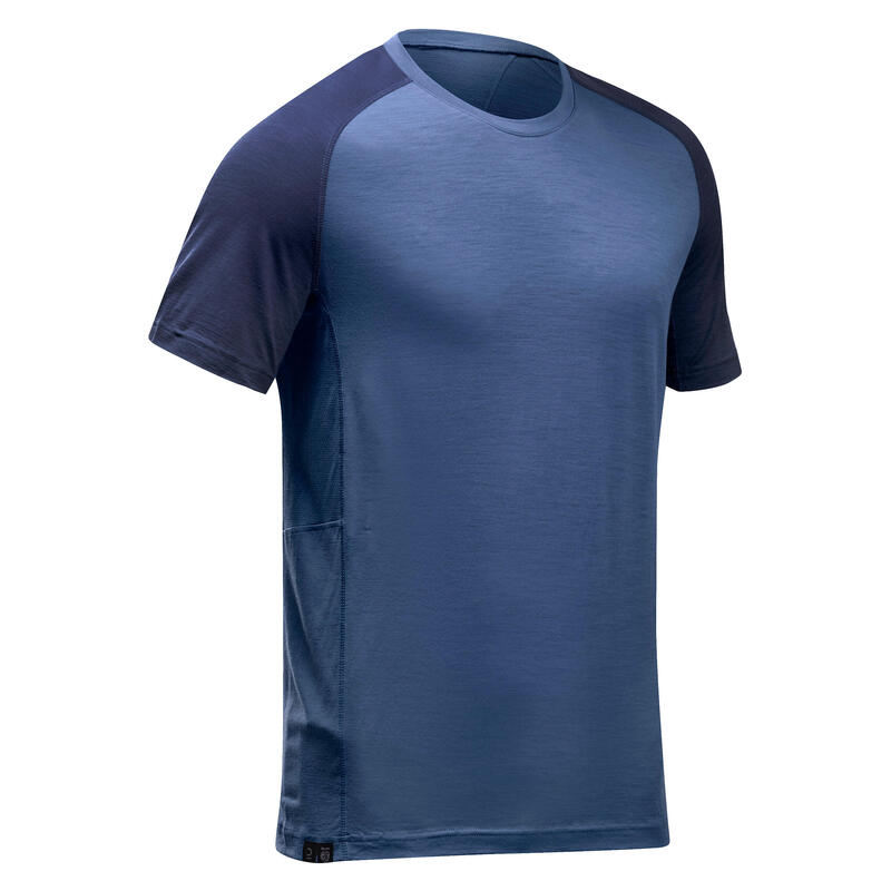 Camiseta trekking manga corta lana merina Hombre - MT500 azul