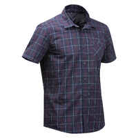 Men’s short-sleeved plaid travel trekking shirt TRAVEL 100 black