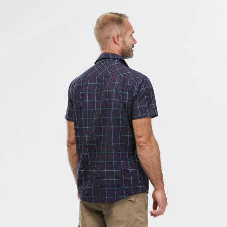 Men’s short-sleeved plaid travel trekking shirt TRAVEL 100 black