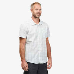 Men’s Short-sleeve Check Travel Trekking Shirt TRAVEL 100 - White 