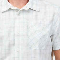 Men’s Short-sleeve Check Travel Trekking Shirt TRAVEL 100 - White 