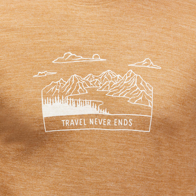 T-shirt in merinowol voor trekking en reizen - Travel 100 kaneel heren