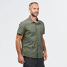 Men’s travel trekking shirt TRAVEL 100 plaid, short sleeved, khaki