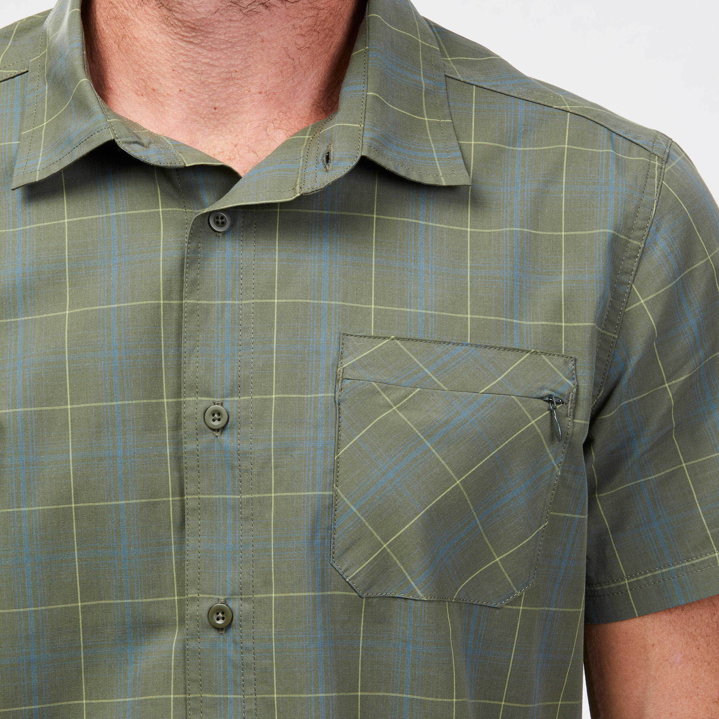 Men Checked Half Sleeve Cotton Shirt Green - Travel 100