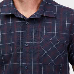 Men’s short-sleeved plaid travel trekking shirt TRAVEL 100 black