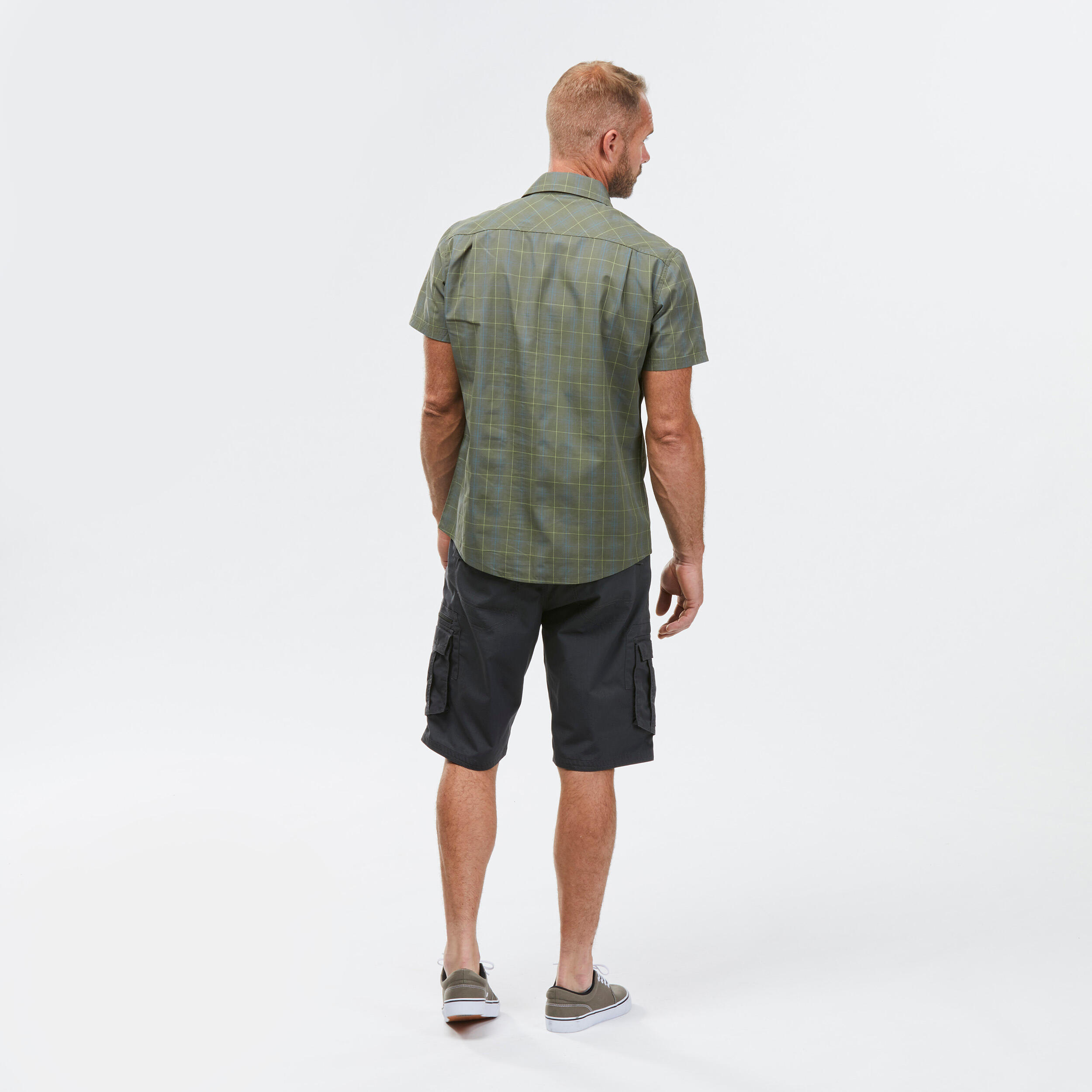 Men Checked Half Sleeve Cotton Shirt Green - Travel 100