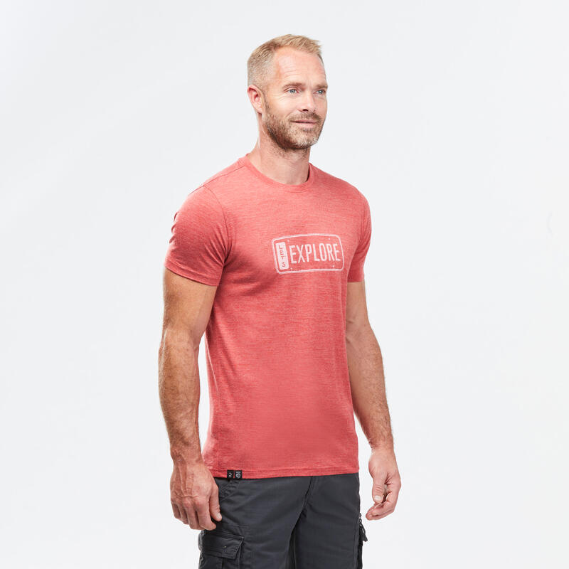 Camiseta lana merina trekking viaje - TRAVEL 100 rojo hombre 