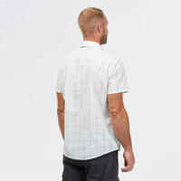 Men’s Short-sleeve Check Travel Trekking Shirt TRAVEL 100 - White 