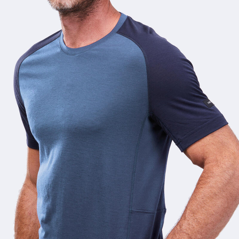 T-shirt de lã merino de Trekking Azul - MT500 - Homem