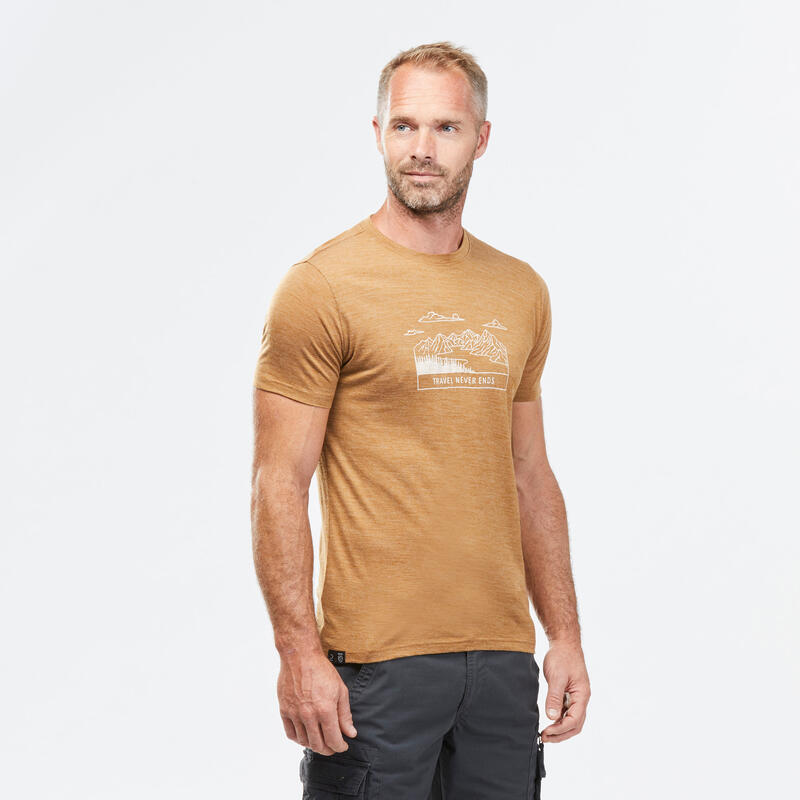 Camiseta montaña y trekking de lana merina manga corta hombre Forclaz 100 marrón