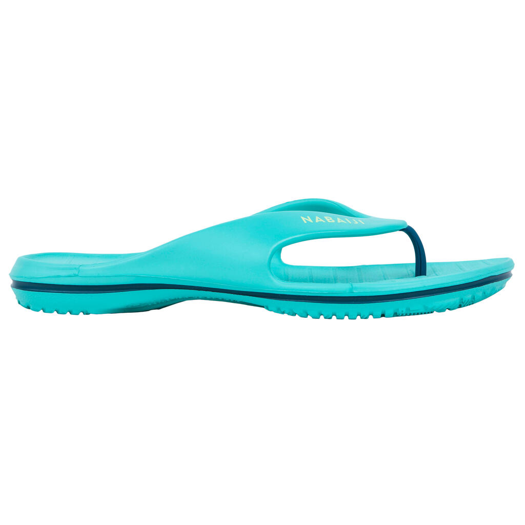 Women’s pool flip-flops Tonga 500 white blue line