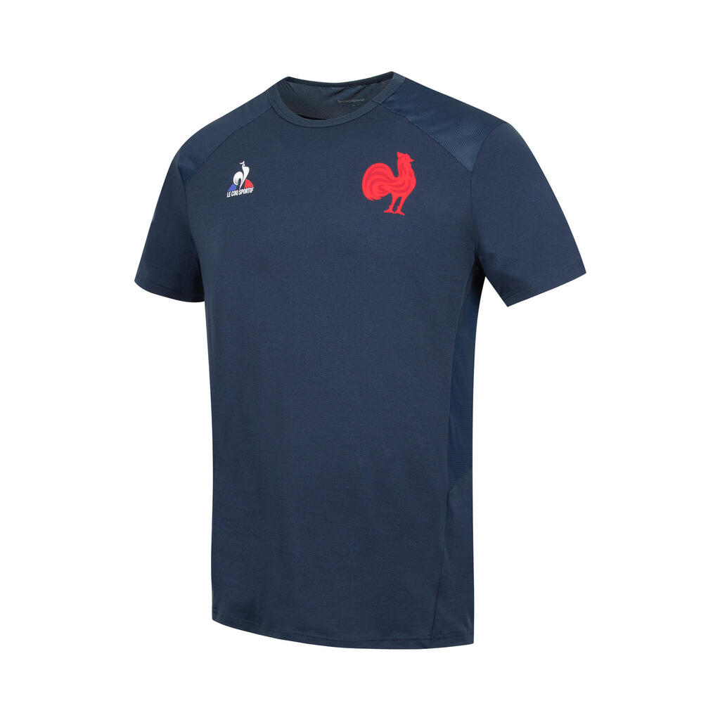 Kids' Rugby Short-Sleeved FFR France Perf Tee 21/22 Shirt - Navy Blue