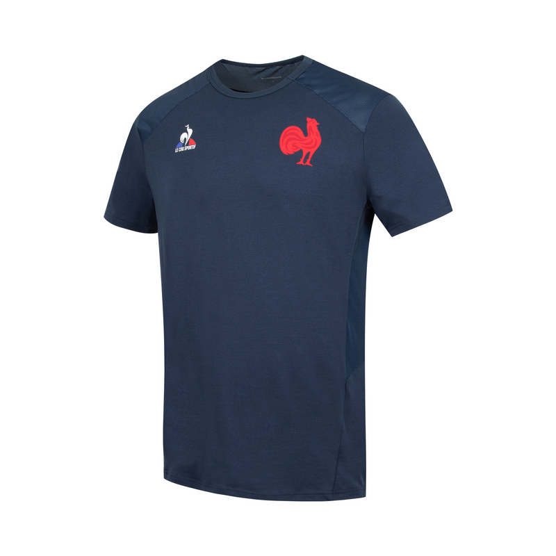 Maillot Manches Courtes de Rugby Enfant PERF TEE FFR JUNIOR 21 22 Bleu Marine pour les clubs et collectivites Decathlon Pro