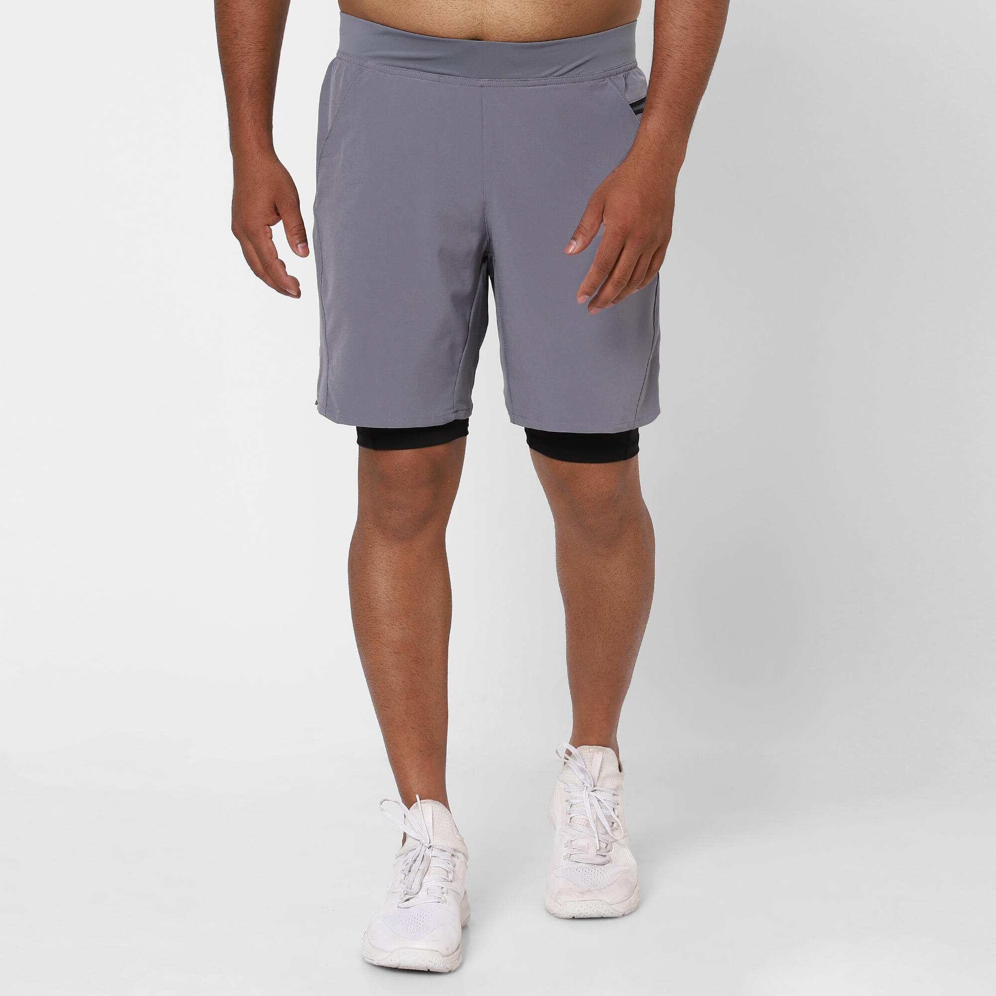 Buy Men'S Polyester 2-In-1 Workout Gym Shorts - Grey Online | Decathlon
