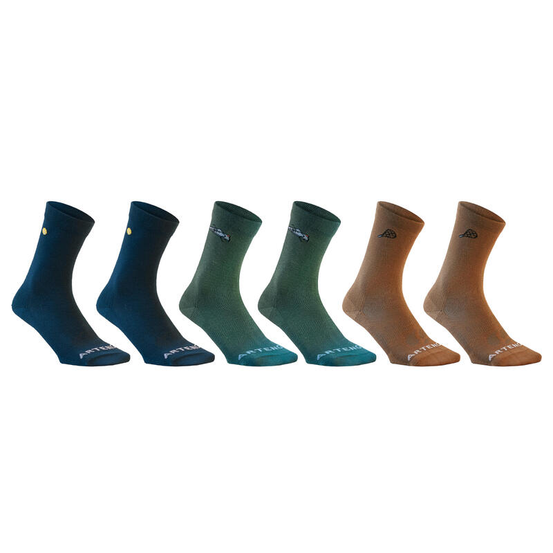 CHAUSSETTES TENNIS HAUTES ARTENGO RS 160 NOIR MARINE KAKI MARRON LOT DE 6