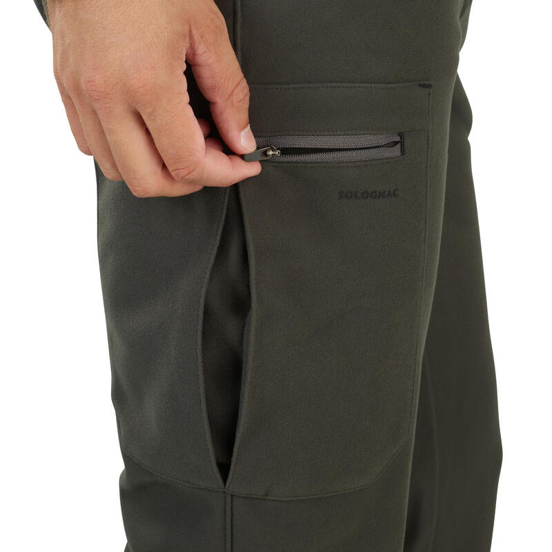 PANTALON CHASSE CHAUD SILENCIEUX POLAIRE VERT 100