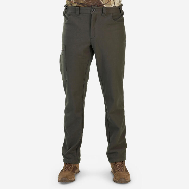 Pantalón De Caza Hombre Solognac 100 Verde Cálido Polar Silencioso