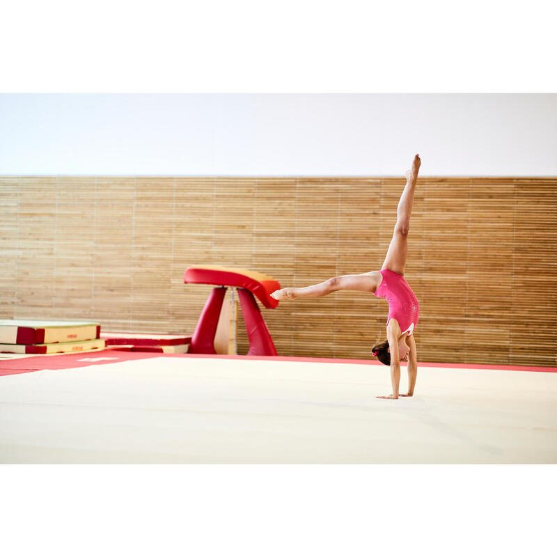 Maillot de Ginástica Artística Feminina Sem Mangas Rosa e Branco