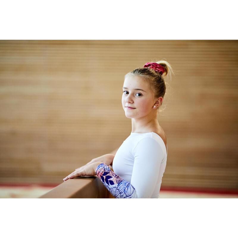 Gymnastikanzug Turnanzug langarm Mädchen mit Strass - 980 weiss mit Blumenprint